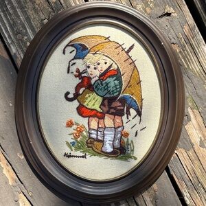 Hummel style Embroidered Wall Art with Umbrella Design